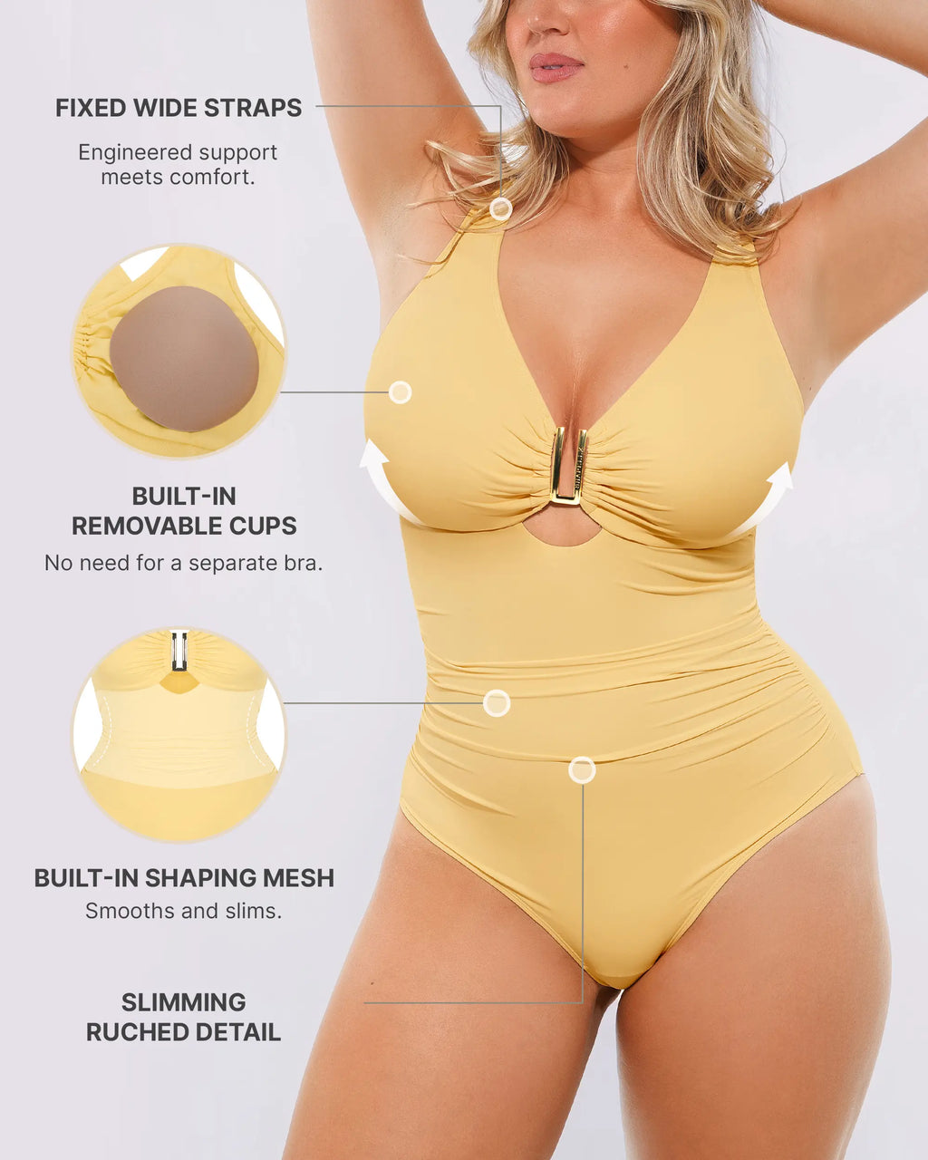 SELUNİA Smart Sculpt Ruched U-Wire Cut-Out Shaping Swimsuit for Outdoor Activities